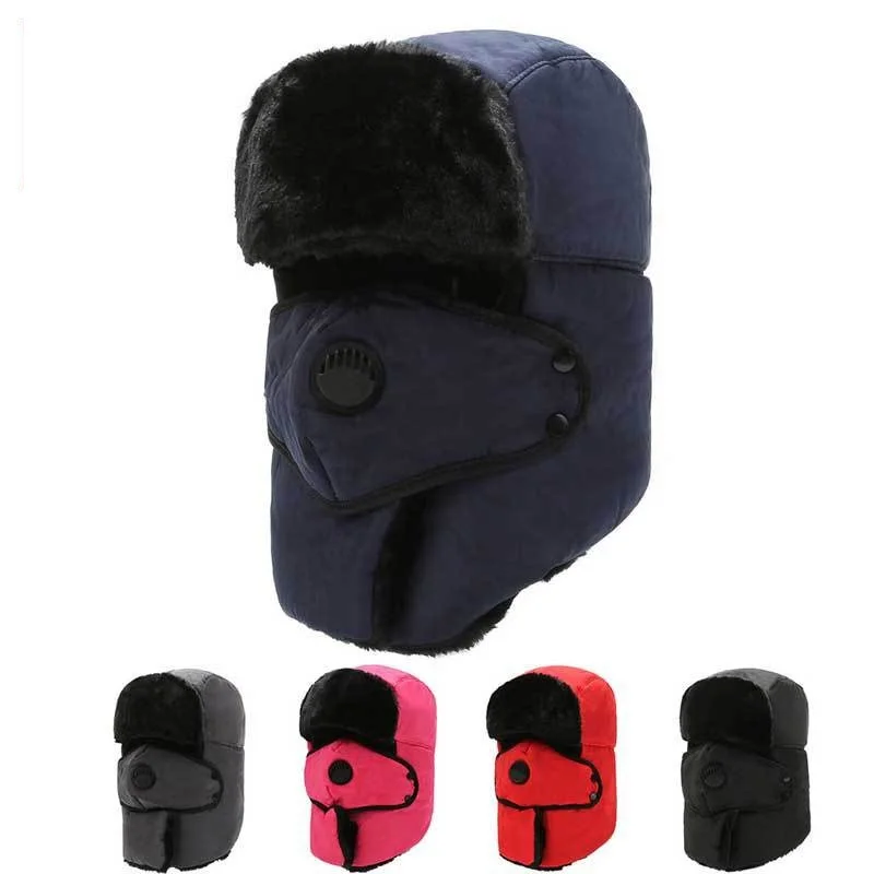 

2022 Winter Mens Unisex Warm Trapper Aviator Trooper Earflap Winter Flaps Ski Hat New Bomber Hats Russian Ski Hat Faux Fur 88-04
