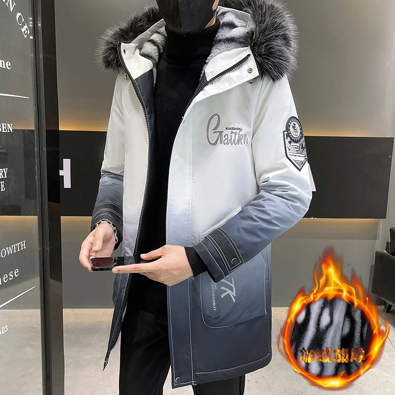 

Autumn Winter Woolen Jackets Thickened Warm Trench Coat Slim Casual Streetwear Hooded Fur Overcoat Men Clothing