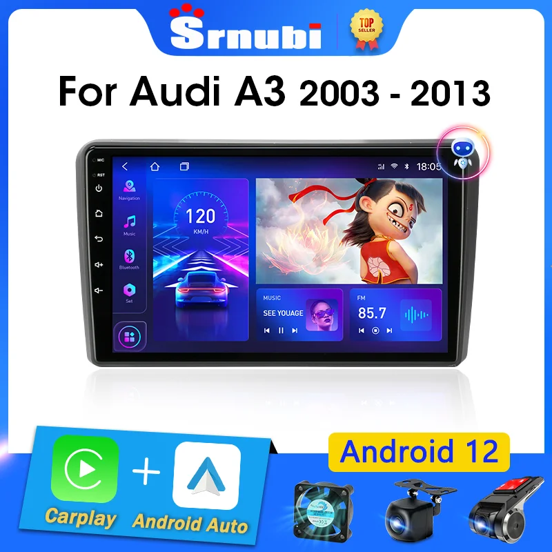 Srnubi Android 12 Carplay Auto Car Radio For Audi A3 8P 2003 - 2013 Multimedia Player Navigation GPS Stereo 2 Din autoradio DVD