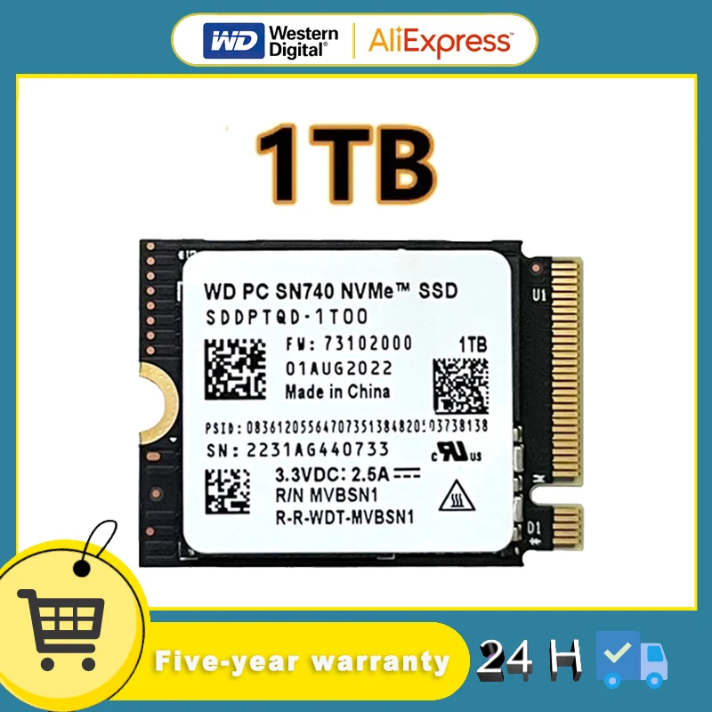 SSD WD SN740 1To M.2 2230 NVMe PCIe - Pour Surface Pro 9 / Steam Deck