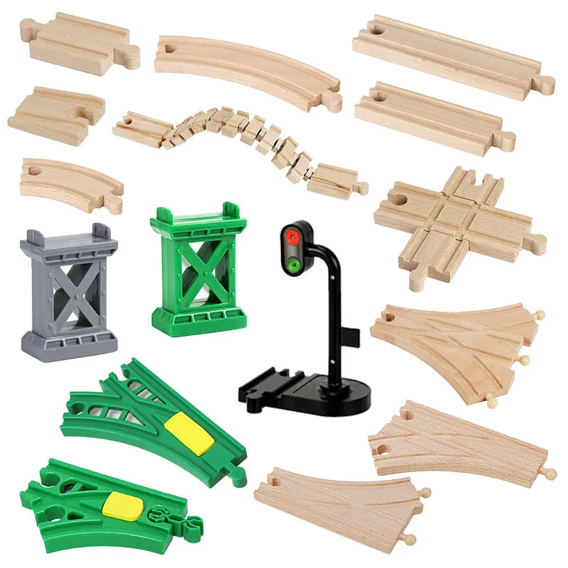 Wooden Train Track Accessories - Beech Wood Railway Toy Set