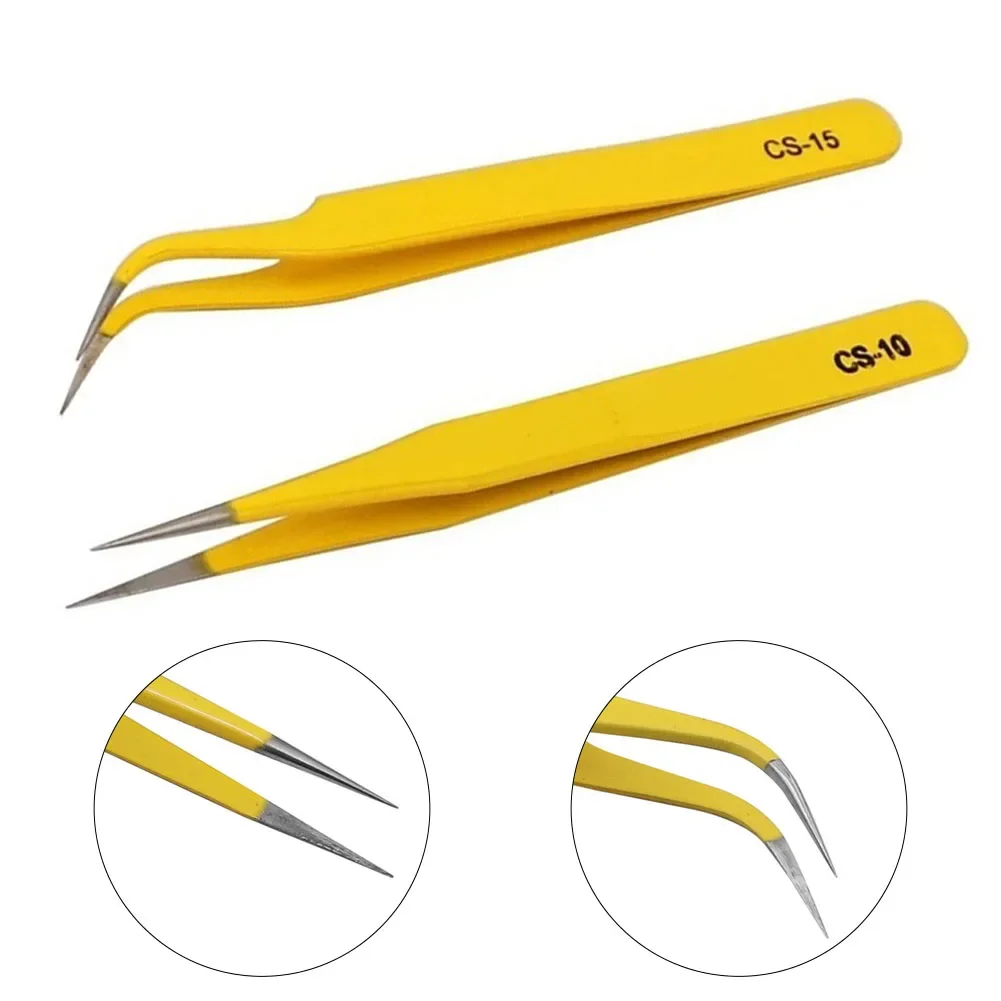 Precision Tweezers Set 2pcs Anti-Static Stainless Steel Tweezers Repair Tools For Electronics Repair Soldering Craft CS-10 CS-15