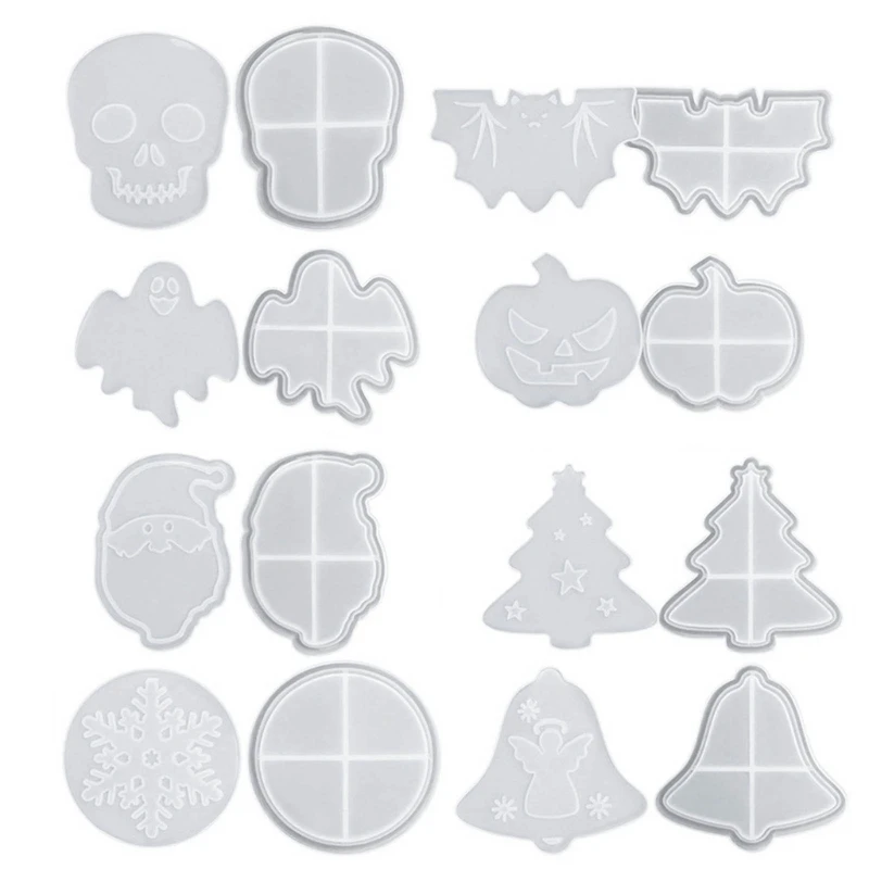 

Halloween Skull Resin Molds Snowflake Cup Mat Silicone Mold Christmas Tree Cup Mold Home Decor