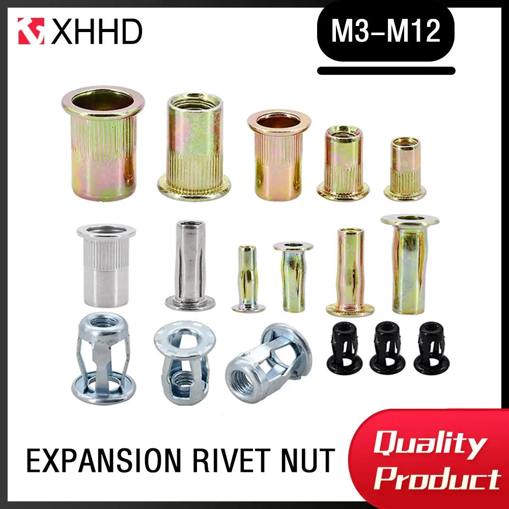 

M3-M12 Slotted Petal Shape Metal Nut Molly Jack Nuts Flat Thread Insert Nuts Panel Clamp Lock Fix Expansion Rivet Nut Rivnut Kit