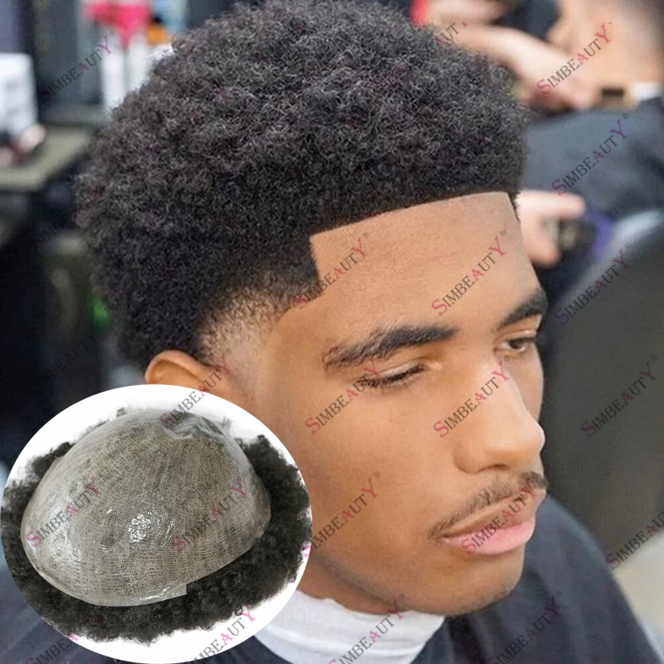6mmAfroHairstyleHumanHairToupeeforBlackMenPUSkinEasyInstallmentAfroCurly