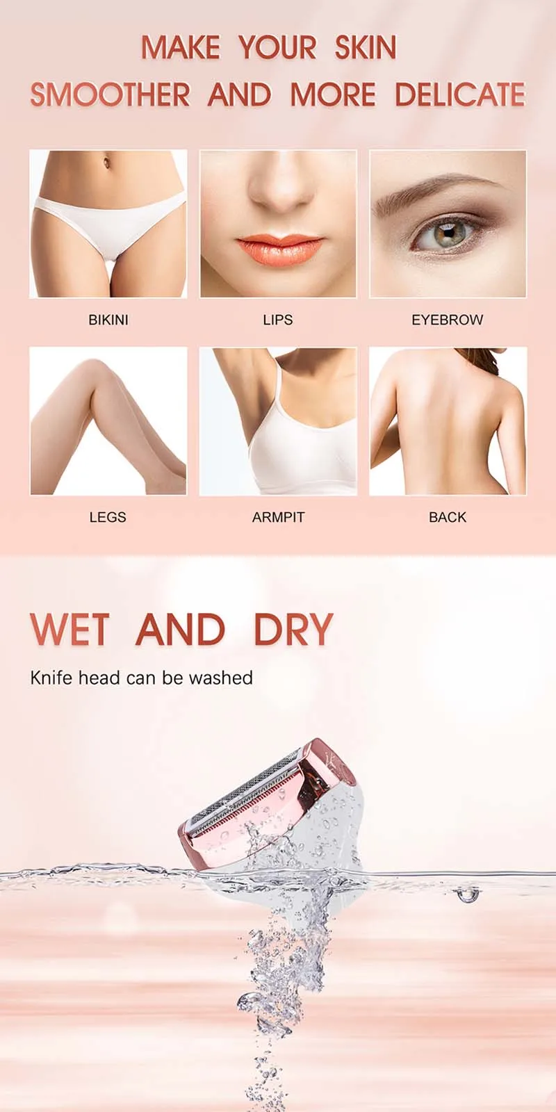 Description Picture 5 of item4 In 1 Rechargeable Hair Epilator Women Shaver Female Electric Hair Shaving Machine Body Lady Trimmer Removal Epilator Set