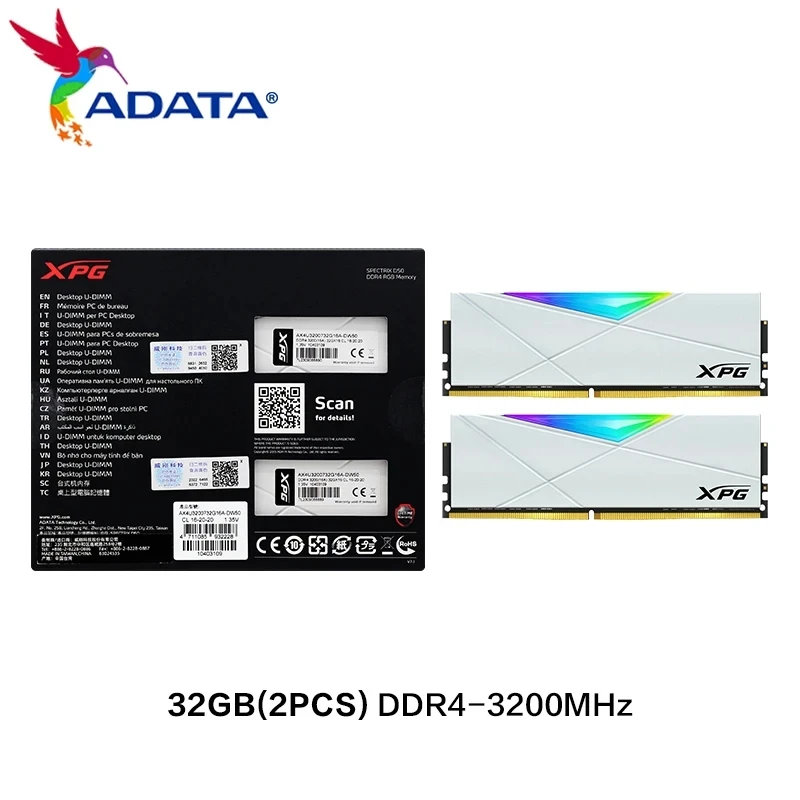 メタデータ-ホワイトrgbメモリram、xpg、ddr4、3600mhz、xmp2.0、d50