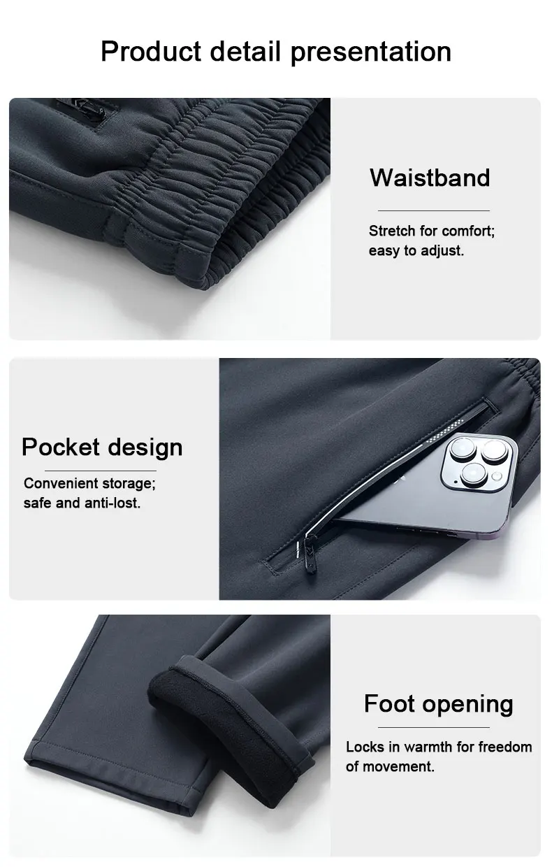 Mens Winter Running Pants - Windproof Fleece Joggers Waterproof Thermal Sweatpants