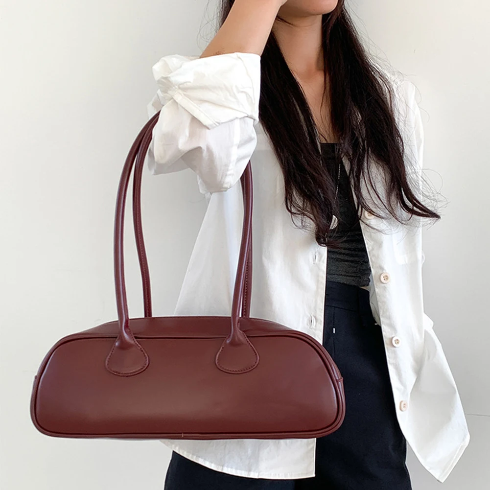 High Quality Zipper PU Leather Women's Bag Retro Wine Red