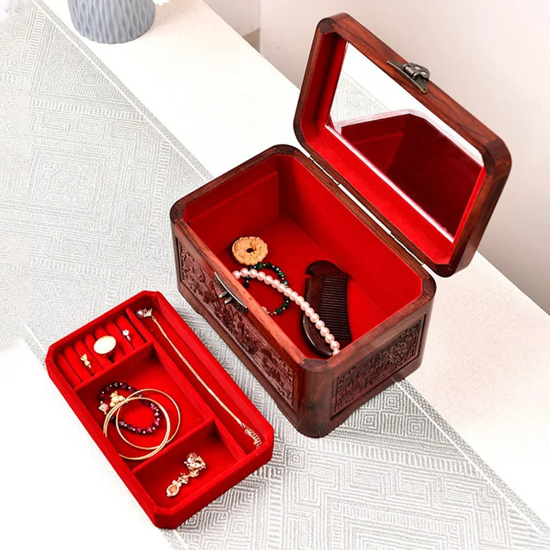 Wood Jewelry Box Small Ring Necklace Earrings Jewelry Boxes Organizer Portable Bangles Separators Display Accessories Storage