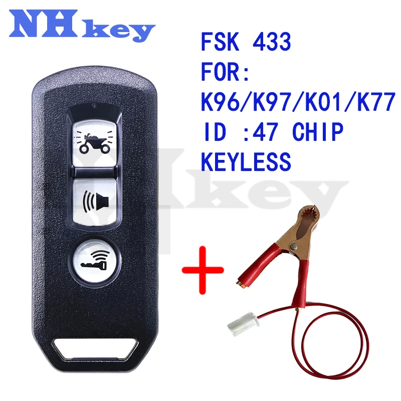 NHkey do motocykla Honda pilot zdalnego sterowania K97/K96/K01/K77 motocykl 3 przycisk inteligentny pilot zdalnego sterowania klawisz FSK433 MHz ID47 Chip