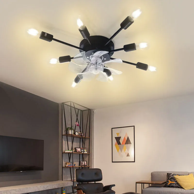 Low Floor Bedroom Ceiling Fans Lights With Remote Control Industrial Silent Fan Ventilator Invisible Blades LED Ceiling Lamps