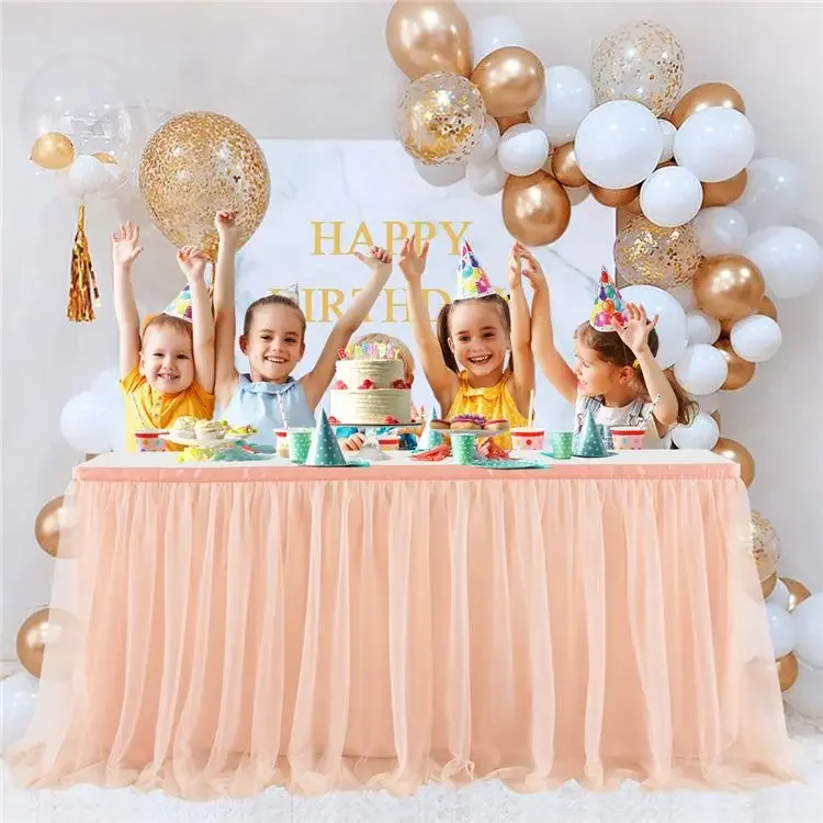 Tulle table skirt high-end gold-rimmed mesh wedding New Year's party decoration hotel supplies mesh table skirt cover