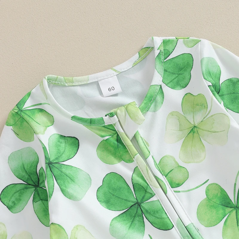 Citgeett Autumn St. Patrick's Day Newborn Baby Boys Girls Footies Rompers Clover Print Long Sleeve Jumpsuits Fall Clothes