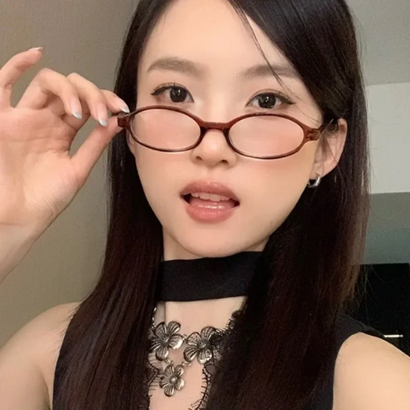 

Oval Small Frames Glasses Women Girl Y2K Retro Simple Versatile Anti-Blue Eyeglasses Daily Seaside Eye Glasses Fashion Accessory