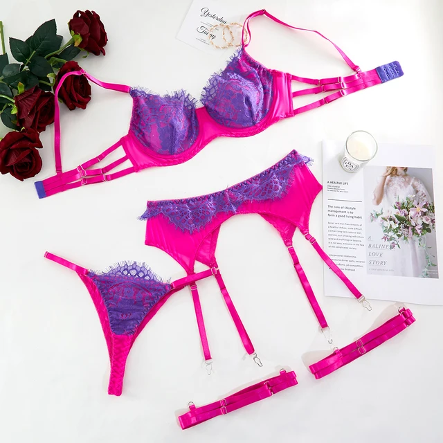 Ellolace Sensual Lingerie Lace Push Up Delicate Underwear 3-Piece Underwire Exotic Sets Fancy Beautiful Short Skin Care Kits 6