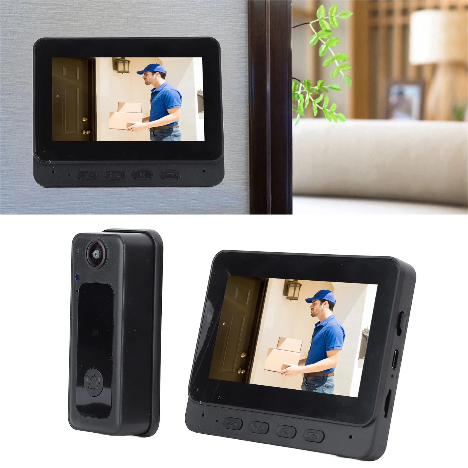 Kamera dzwonkowa wideo 1080P HD, kamera monitorująca dzwonkowa z szerokokątnym obiektywem typu rybie oko 170 stopni, 8MP z monitorem wewnętrznym do domu.