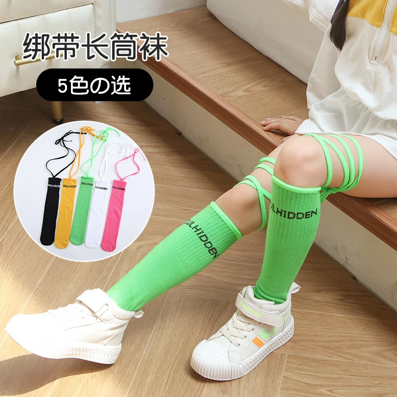 Infant girl Spring autumn High Knee Socks cotton child letter bandage long Over The Knee High socks warmer baby kids stockings 1