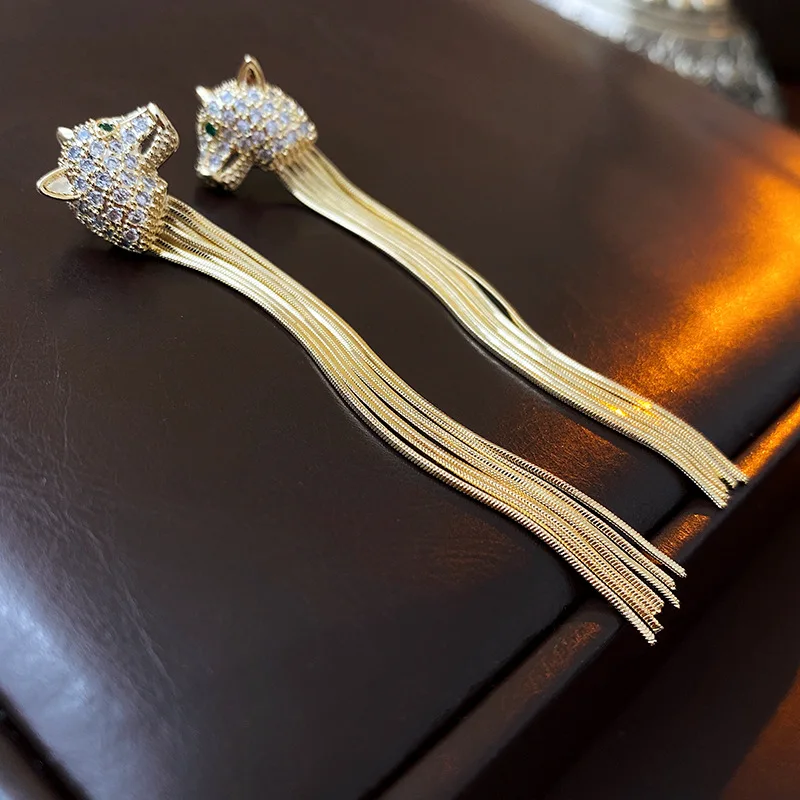 Bilincolor Zircon Fox Head Tassel Earrings