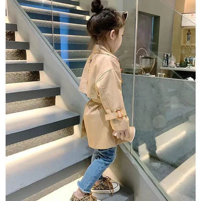 FaShion Baby Girls' Trench Coat Mid Length Autumn Children's 2023 New British Style Coat Baby Clothing  Korean Version Coat 2-8Y