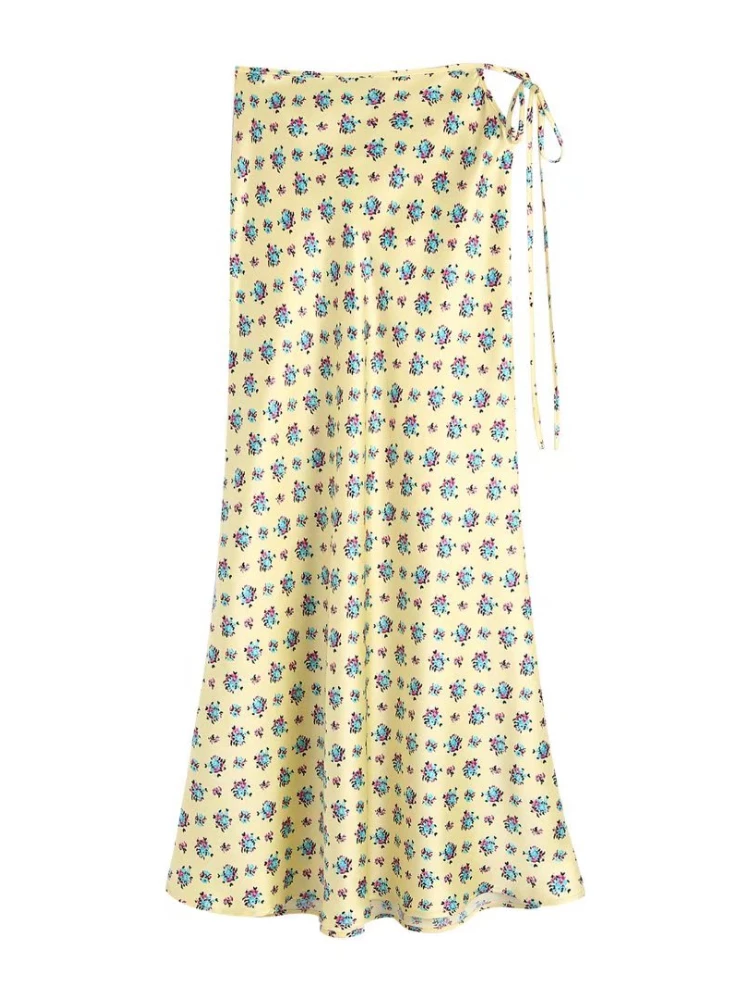 

BBWM 2022 New Fashion Women Print Skirt Summer Mid Length Elegant Female Lace Up High Waist For Girls Clothes Slim Chic