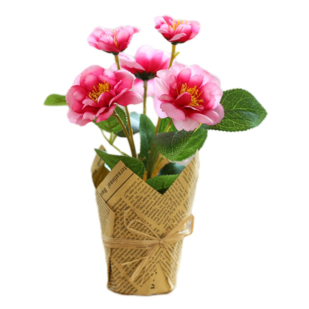 

Plant Ornaments Rose Flower Lively Plastic Simulated Potted Plants Beautiful Bright Colors Exquisite Workmanship