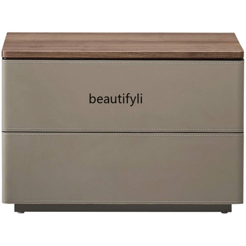 

Italian Minimalist Bedside Table Saddle Leather Bedroom Light Luxury High-Grade Designer Modern Minimalist Bedside Cabinet