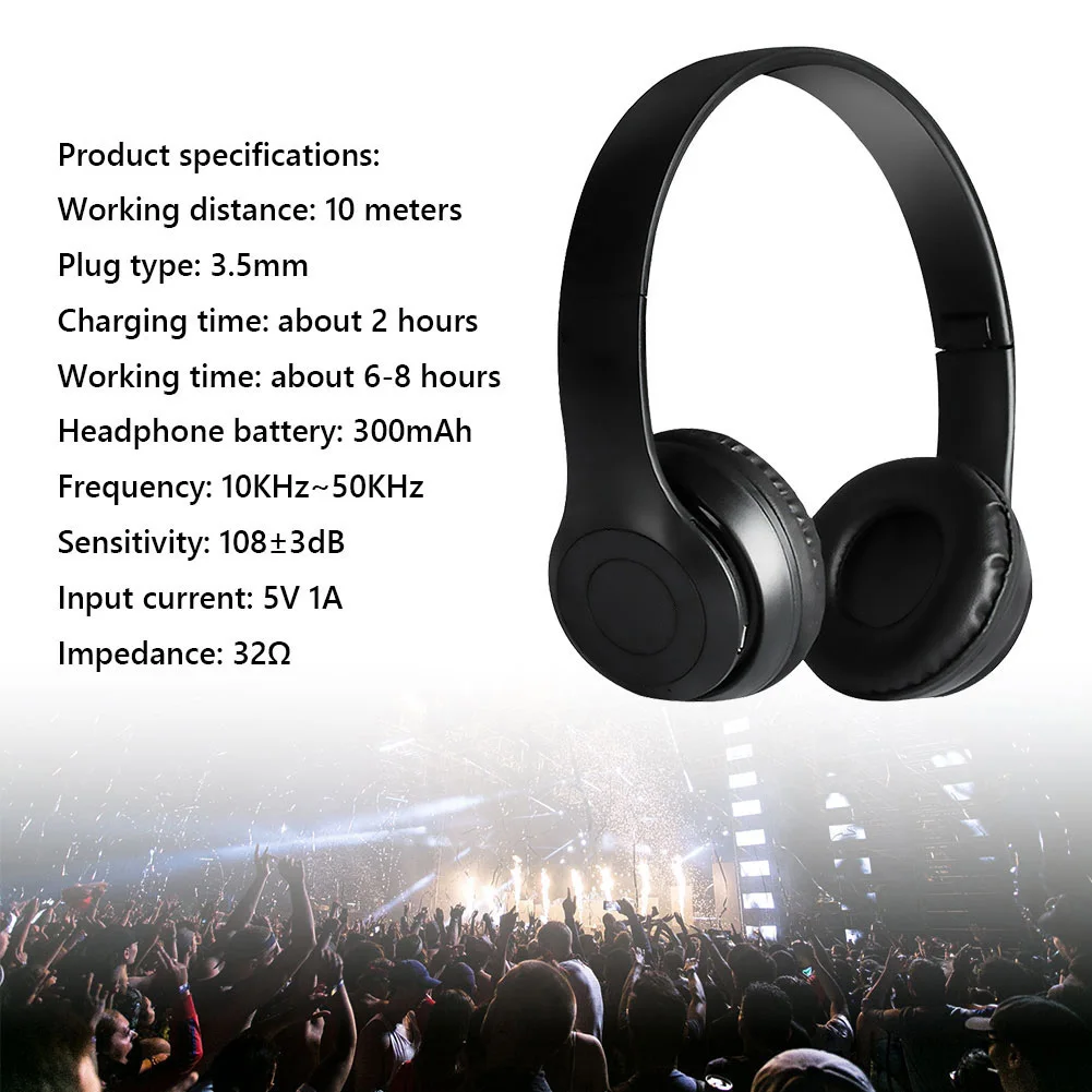 P47 Wireless Game Headset Noise Cancelling Sports BT5.0 Headphones Studio Pro Card Mp3 Player Support Hands-Free Built-in Mic 6