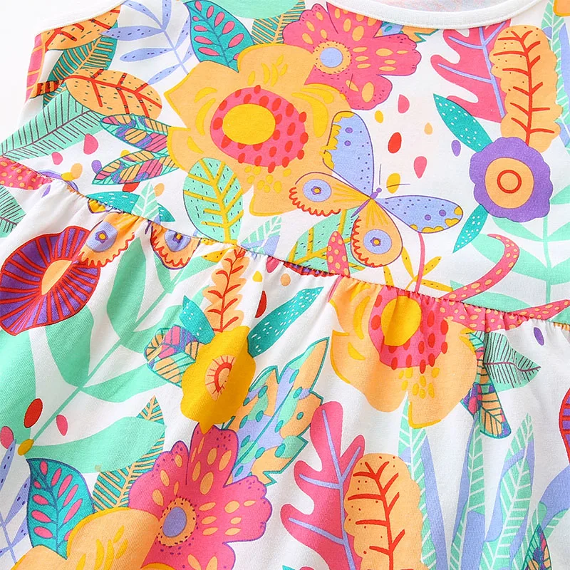 Fashion Summer Clothes for Girls Children 's Clothing Kids Clothes Cotton Cartoon Flowers Sleeveless Dresses