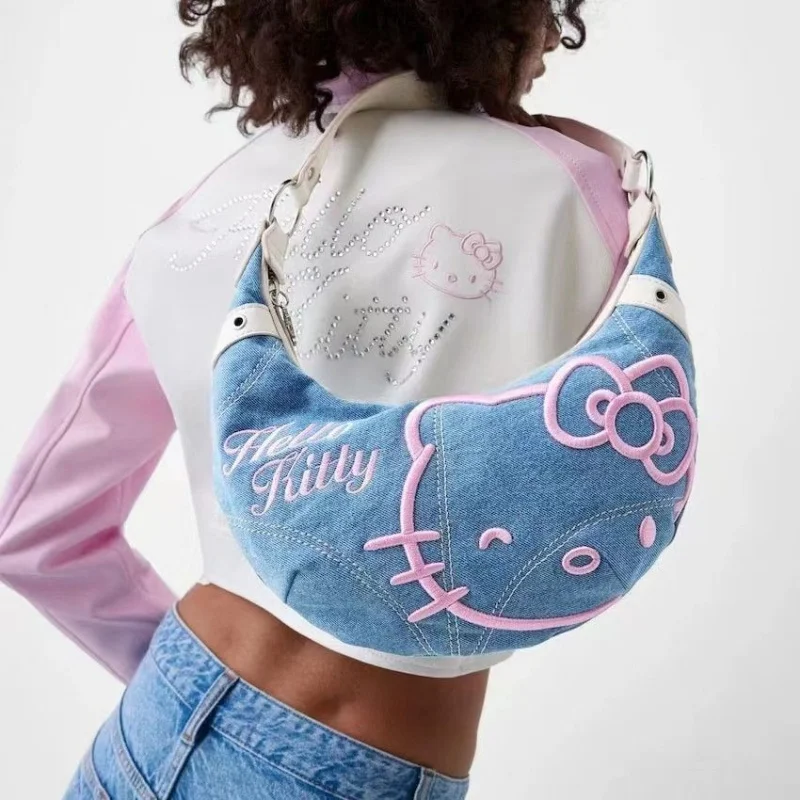 Kawaii Hello Kitty Denim Embroidered Armpit Bag Fashion Crossbody