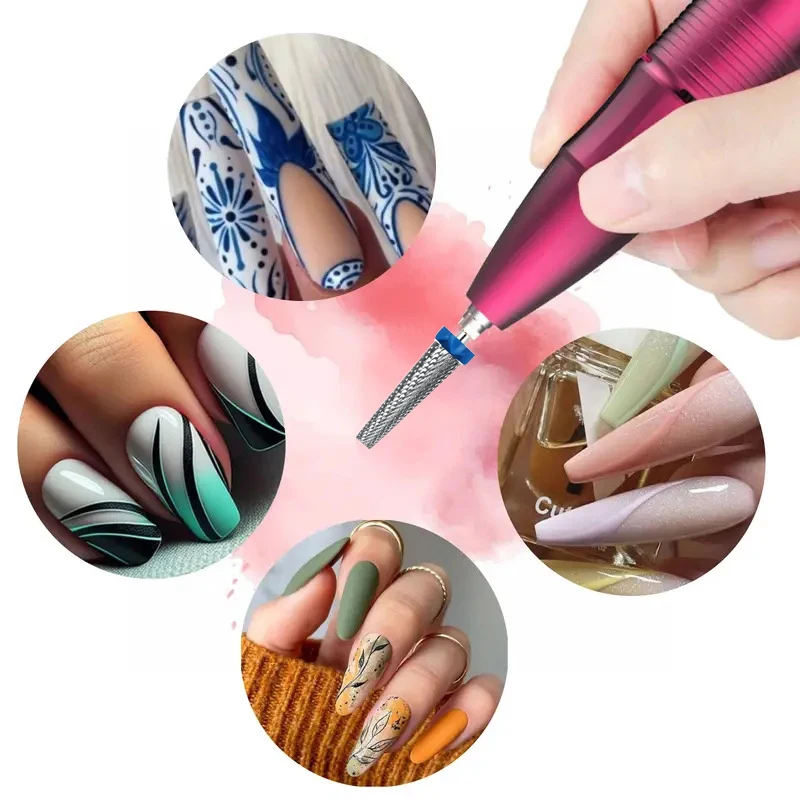 매우 긴 플루트 시리즈 네일 드릴 비트 네일, 크로스 컷, 젤 카바이드 제거, 매니큐어 도구 액세서리, 5 in 1 비트