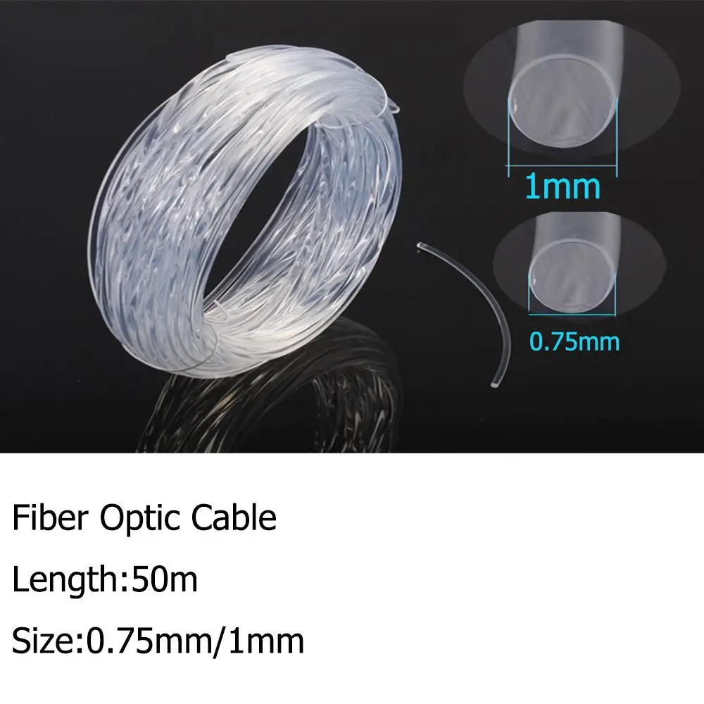 PMMA Plastic Fiber Optic Cable 50mx0.75mm/1.0mm DIY