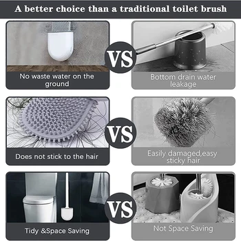 Wikhostar wandmontierte Toilettenbürste: Silikon Flachbürstenkopf Toilettenreiniger Bürstenset - Perfekte Reinigung für Badezimmer & WC