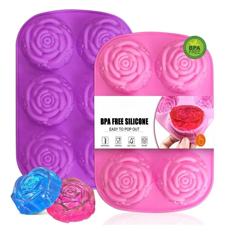 Rose Ice Mold 6 Grids Rose Flower Silicone Mould Ice Tray Flower Ball Mold for Cookies Chocolate Cake Molds Summer Drinks