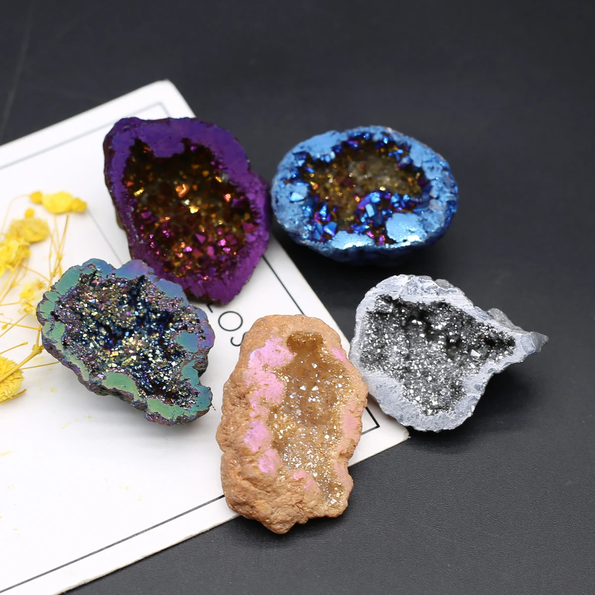 6PCS Wholesale Natural Agate Irregular Ornament Cornucopia Energy Gem Specimen Electroplating Jewelry Home Decor Charm Gift Part