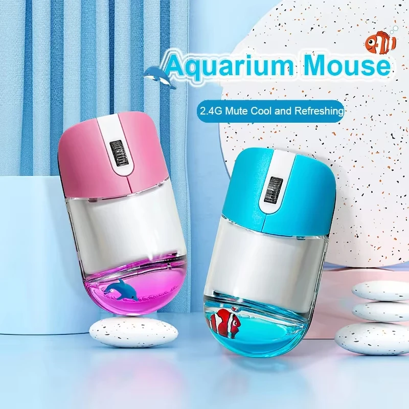 Frutiger Aero Aqua Liquid Mouse - Cute Floating Aquarium Animal Wireless Optical Mouse