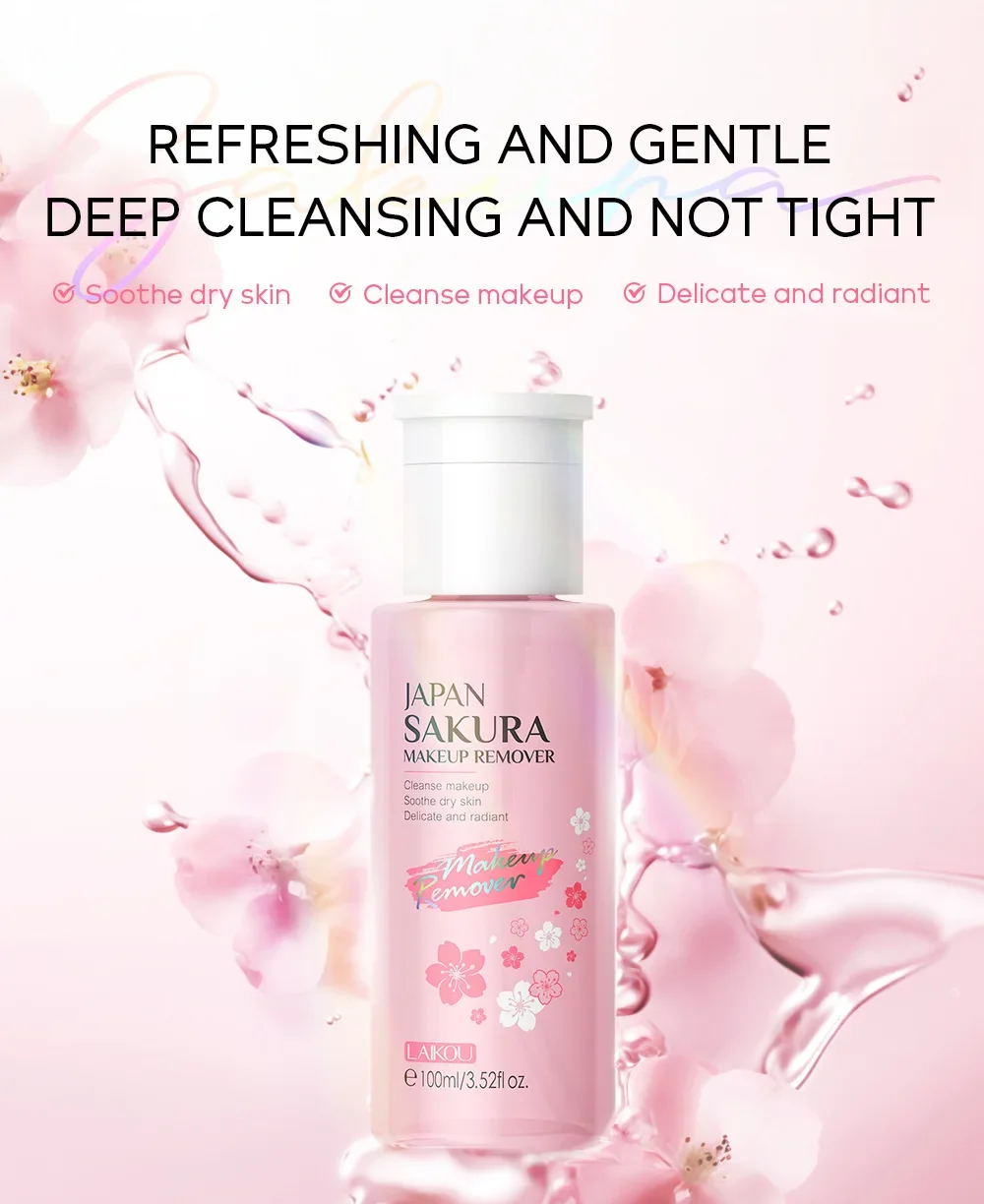 LAIKOU Portable Makeup Remover lashes Cleansing Liquid Water Lip Eye Gentle Care Make-Up Travel Skin Remover Face Skincare 100ml 6