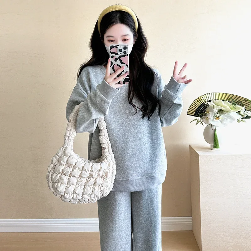 Fashionable Maternity Clothes Set Loose-fit Casual Sweatshirt Pants 2-piece Set For Pregnant Women Age-reducing Autumn Arrival