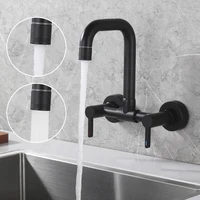 ก๊อกน้ำอ่างล้างจานแบบติดผนัง 2 หัวก๊อก น้ำร้อนน้ำเย็น หมุนได้ 2 รู สีดำด้าน 3