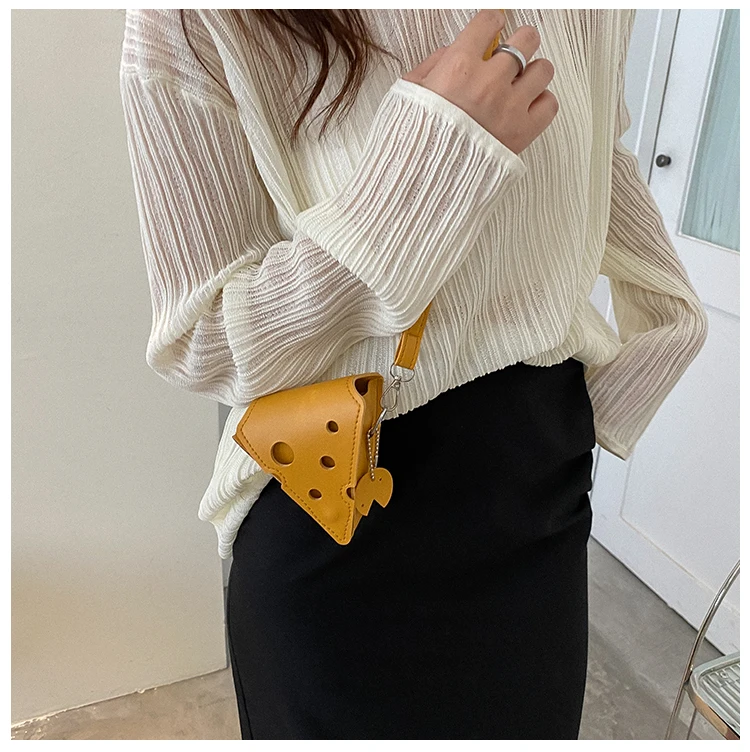 Women's Triangle and Square Cheese Shaped Mini PU Leather Bags Cute Earphone Lipstick Purses Handbags Crossbody Shoulder Bag