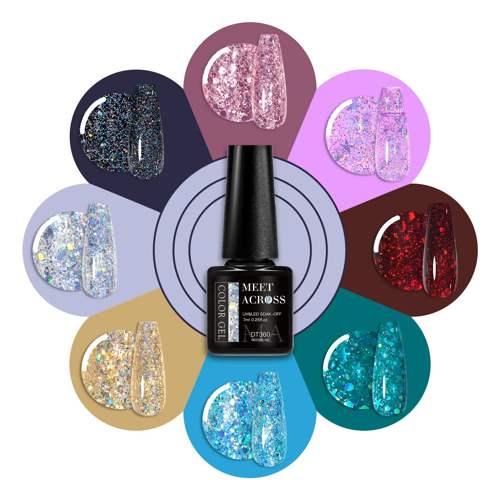 MEET ACROSS 7pcs Glitter Gel Nail Polish Set Nude Pink Reflective Soak Off UV Gel Kit Varnish Nail Supplies Manicure DIY Design 3