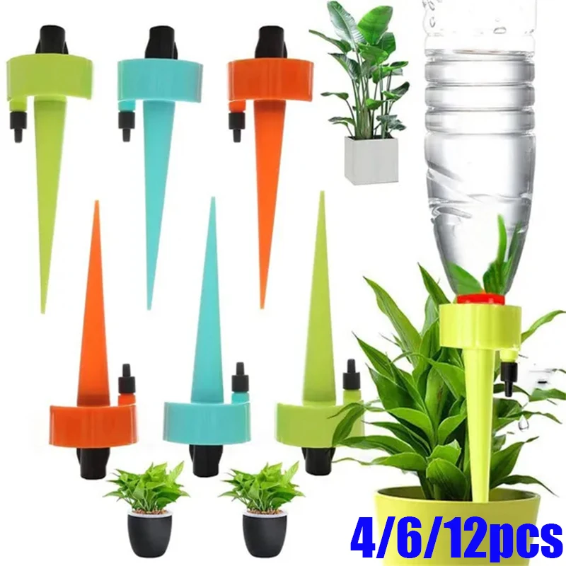 

4/6/12pcs Automatic Watering Drip Irrigation Watering Device Vacation Indoor Flower Plant Adjustable Watering System Garden Tool