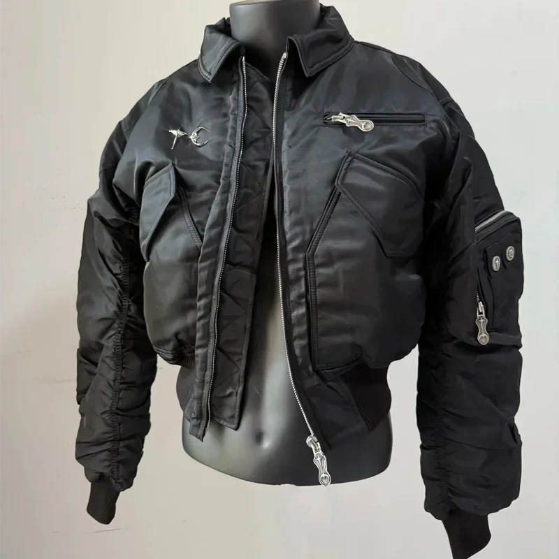 Winter New Men's Streetwear Thug Club Jacket Star Studded Metal Zipper Bomber Flight Jackets Heavy Cotton Coats 2