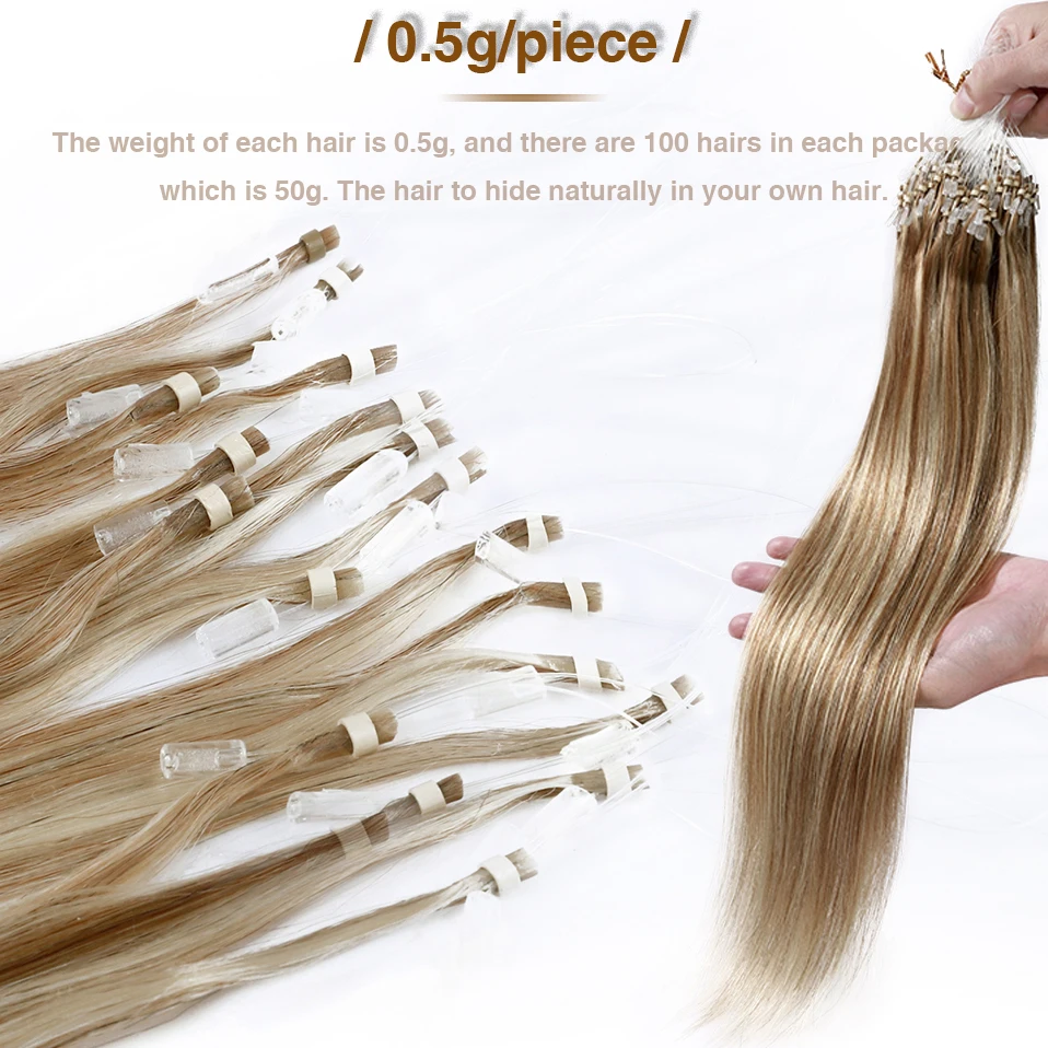 Ugeat Micro Rings Loop Hair Extensions 16inch Hair Extensions Micro Beads  Human Hair Darkest Brown #2 Remy Micro Link Real Hair Extension 50Gram  Micro Bead Human Hair Extensions