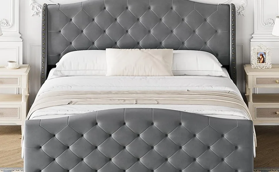 Tufted Upholstered Platform Bed Frame