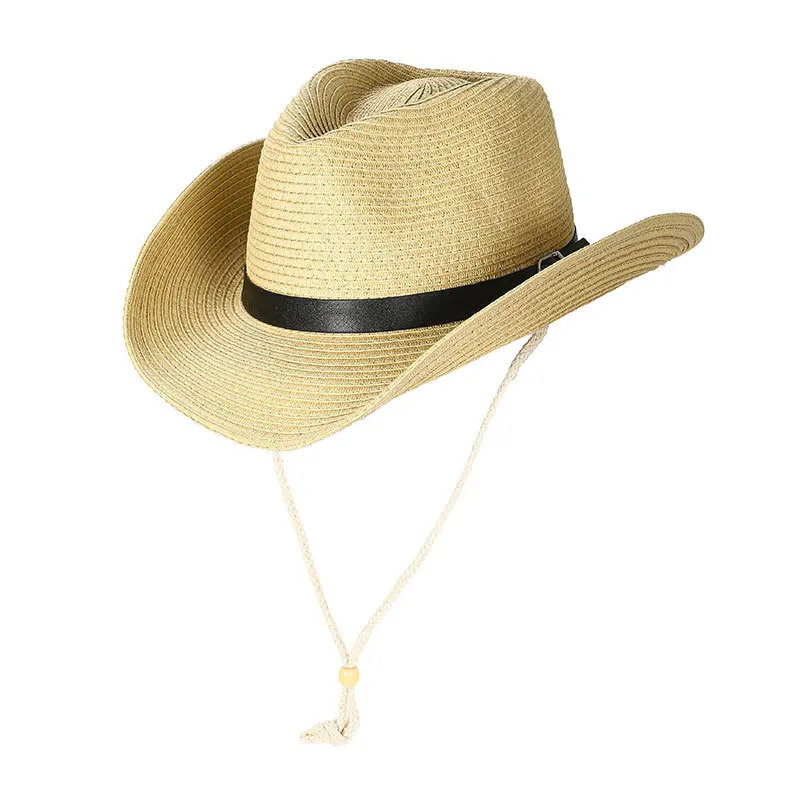 Vente chaude hommes Western Cowboy chapeau Vintage hommes Gentleman Lady Jazz Cowgirl avec cuir large bord Cloche église Sombrero Hombre_voghion.com