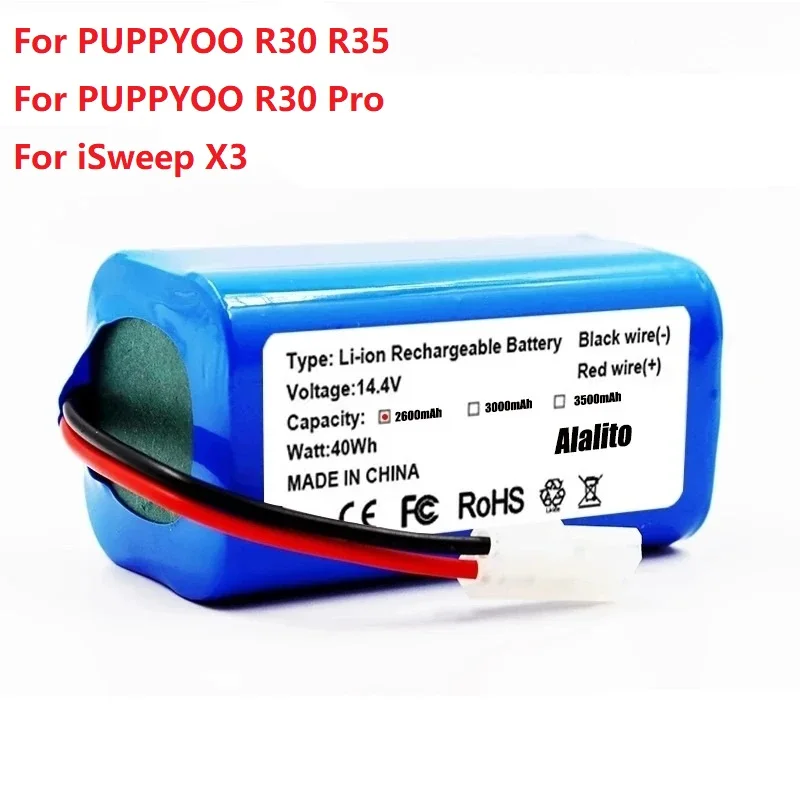 Nuova Batteria Agli Ioni Di Litio Da 14.4V 3500Mah/3000Mah Per Puppyoo R30 R35 , Puppyoo R30 Pro, Per Robot Aspirapolvere Iswash X3