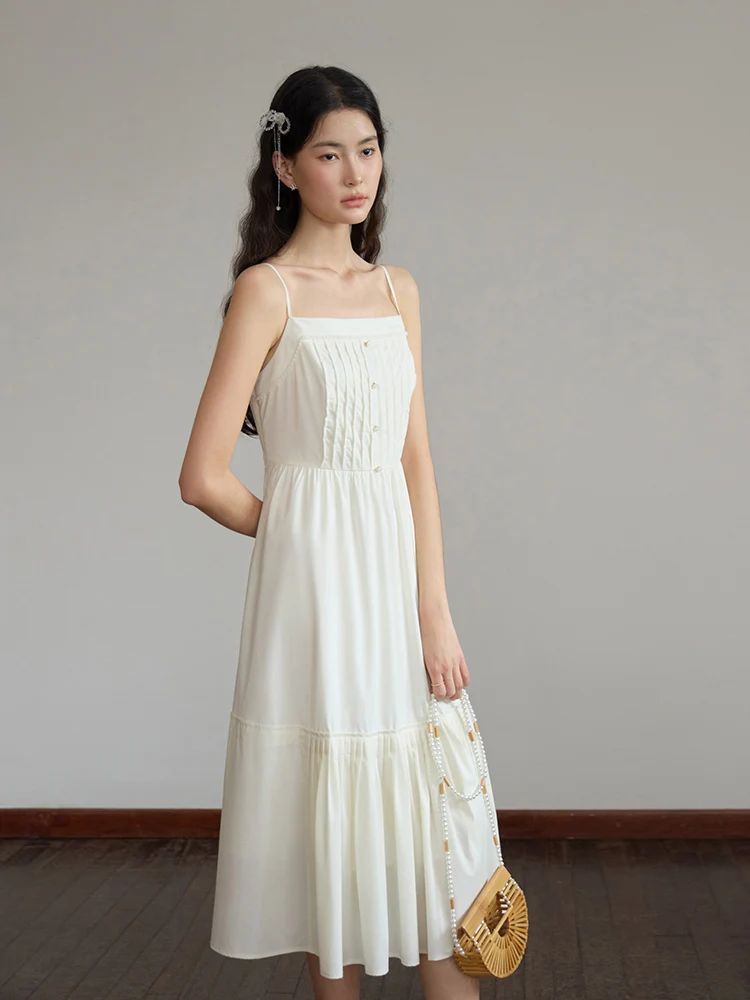 French Style One-line Collar Suspender Dress for Women Summer Chic Design Elegant Slimming Long Skirt Female 24DS82065