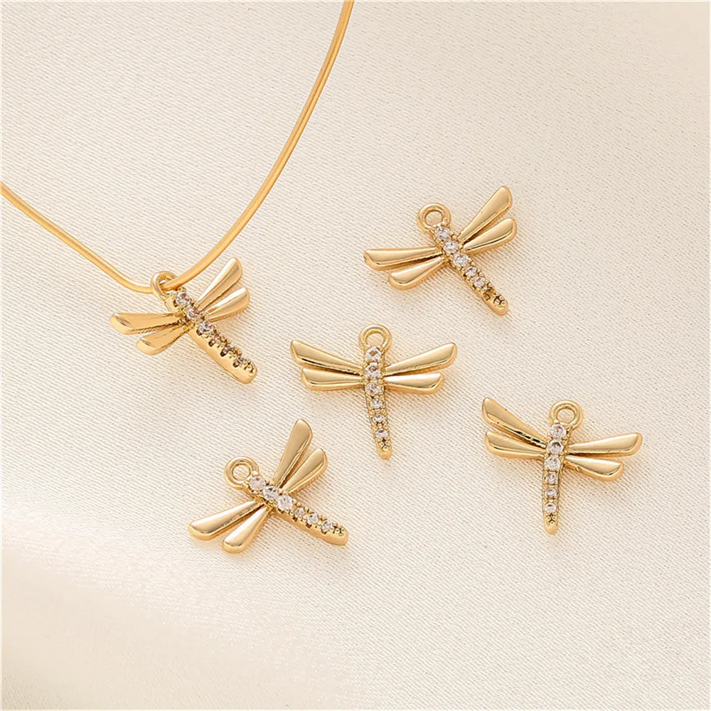 14K gold colorful zirconia dragonfly pendant diy accessories handmade bracelet necklace jewelry ornaments charm