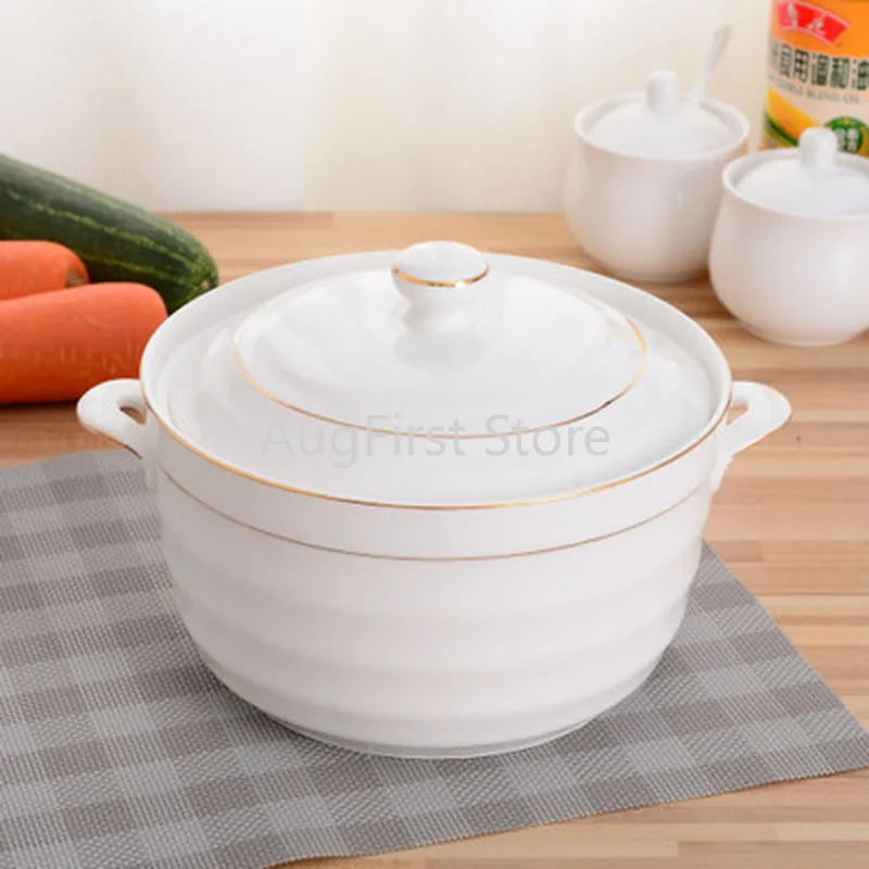 

Ceramic Soup Bowl with Lid Round Phnom Penh Dinnerware Bone China Large Pasta Pot Stew Cup Household Kitchen Supplies Tableware